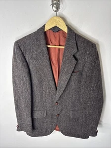 Vintage Harris Tweed Handwoven Herringbone Wool Blazer Brown Men 38 Scottish - Picture 1 of 10
