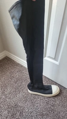 Rick Owens Stretch Lamb Leather Knee High Stocking Sneaks Black/Milk -US10-EU40 - Image 1 of 4