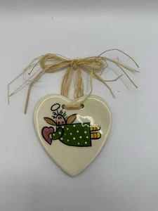 Ceramic Decorative Flat Heart Shaped Angel Hanging Ornament - Picture 1 of 6