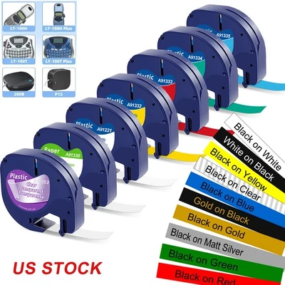 Заправочная лента для этикеток Dymo Letratag 91331 белая пластиковая 12 мм 1/2 дюйма LT-100H 100T 7 шт. - Изображение 1 из 4