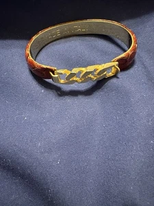 Vintage Brown Snakeskin Gold Tone Hinged Bangle Bracelet Made In Italy - Picture 1 of 6