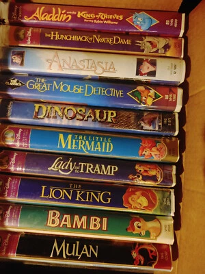 Disney Lot 10 VHS Movies Mulan Bambi Tramp Mermaid Aladdin Mouse Black Diamond - Image 1 of 4
