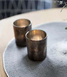 Teelichthalter Kerzenglas gold aubergine handbemalt Landhaus Nostalgie Shabby  - Bild 1 von 4