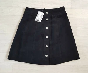 H&M size 4 black SUEDE BUTTON UP SKIRT summer EUR 32 short MINI - Picture 1 of 9
