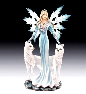Snow Fairy with white Wolves Mythical Fantasy Figurine - Picture 1 of 1