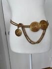 Auth. YSL Yves Saint Laurent Gold Chain Vintage Belt, Signature Medaillon,Iconic