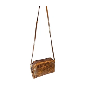 VINTAGE Furla HANDBAG Brown CROCODILE LEATHER Crossbody GOLD HANG TAG Authentic - Picture 1 of 7