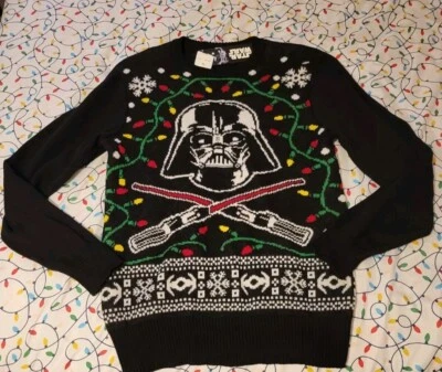 Красный черный уродливый рождественский свитер Star Wars Darth Vader Santa размер Small б/у в отличном состоянии - Изображение 1 из 4
