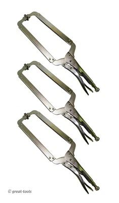 3-PC LOCKING WELDING PLIERS – 18” long c-clamp set – long jaws – hand tools - Image 1 of 2