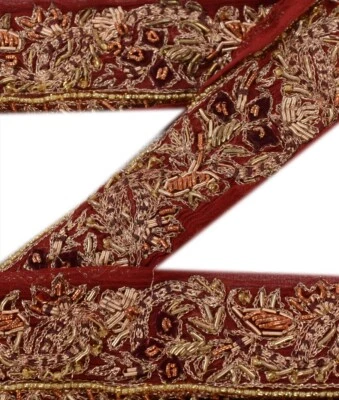 Borde de sari vintage sánskriti adornos artesanales con cuentas a mano cinta de 1 yarda decoración Maoon Foto 1 de 4