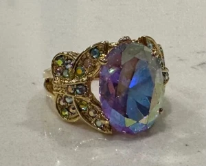 Kirks Folly goldfarbener 'Schmetterlingsküsse' Lavendel AB Kristalle Ring Größe 9 - Bild 1 von 9