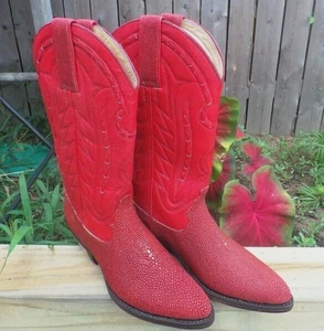 Decktile Red Rare Boots EXOTIC skins StingRay NIB  MADE IN USA 6.5M  Hand Made - Picture 1 of 3