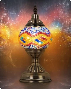 Turkish Moroccan Lamp with Bronze Base Handmade Tiffany Mosaic Glass Lamps - Picture 1 of 7
