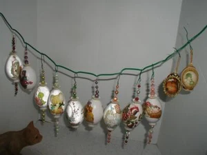 Lot 11 of hand decorated vintage Goose Egg Christmas ornaments - Picture 1 of 9