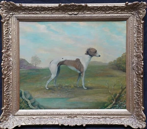 BRITISCHE SPORTKUNST ITALIENISCHER WINDHUND HUND ÖL PORTRAIT MITTELFELD ROLLE IN LANDSCHAFT - Bild 1 von 11