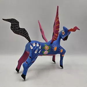 Alebrije mexikanische Volkskunst signiert Fantasy geflügeltes Pferd Pegasus Einhorn Drache - Bild 1 von 9