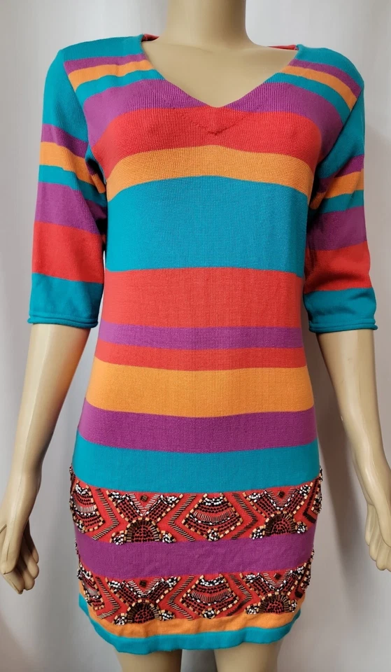 Vestido Suéter Tejido Nanette Lepore ARTSY Talla S Azul Naranja Púrpura Para Mujer #W Foto 1 de 4