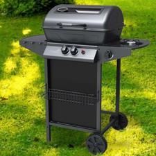 Barbecue a Gas Pietra Lavica 2 Fuochi + Fornello Piano Laterali Griglia Acciaio