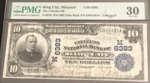 1902-$10DB-el CNB de KING CITY, soporte mo-in PMG-30. 1ra oferta de $10DB en eBay. - Imagen 1 de 6