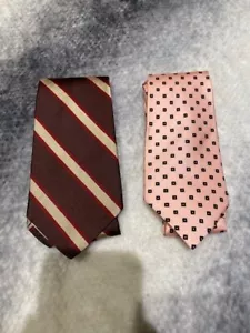 2 Silk Ties: Brown by Brooks Bros / Pink Geo by Moss Bros (FREE SHIPPING) - Picture 1 of 5