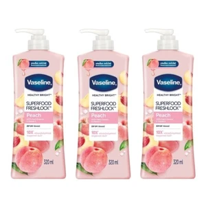 3x320ml Lotion Body Skin Vaseline Serum Superfood Peach Healthy Bright UV Moist - Picture 1 of 8
