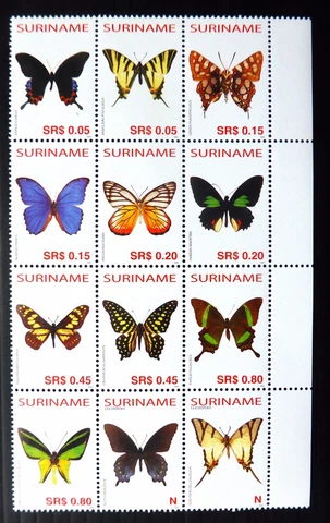SURINAME 2005 Butterflies Block of 12 U/M SALE NB2055 Cover