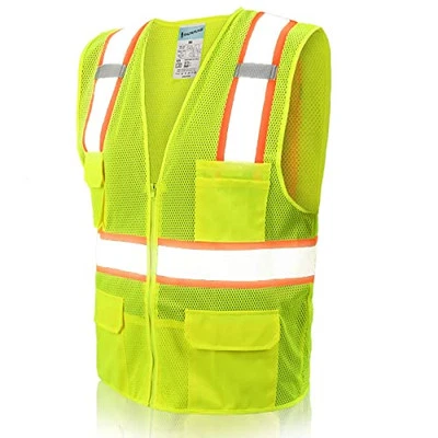  High Visibility Mesh Safety Vest with Pockets, Mic Tabs, X-Large 1 Yellow - Image 1 of 4