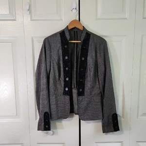 Blazer Maurices Gris y Negro Estilo Militar Talla LG Borde de Encaje Botones Decorativos - Imagen 1 de 10