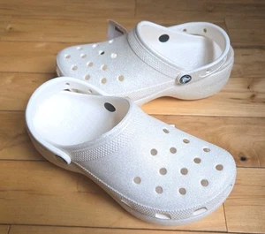 Crocs Classic Platform Glitter Clog Chalk Ivory Slip On Sandal New Women Size 9 - Picture 1 of 9