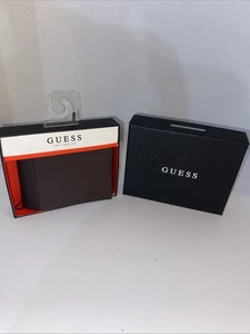 Guess Mens Wallet Bi-Fold w/ Wing Brown Leather Card Slots & Valet Box New - Picture 1 of 6