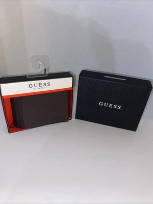 Guess Mens Wallet Bi-Fold w/ Wing Brown Leather Card Slots & Valet Box New - Image 1 of 4