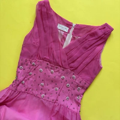 Vestido formal vintage anos 50 costurado à mão rosa pérola enfeitado comprimento total - Imagem 1 de 4