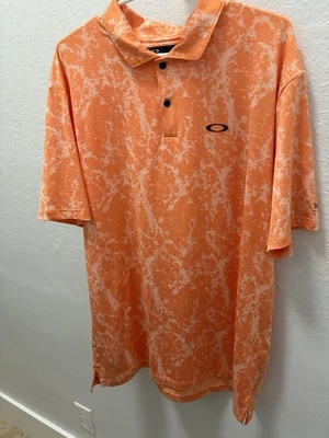Oakley Golf Polo Athletic Shirt Mens Extra Large Orange & White *See Description - Image 1 of 4