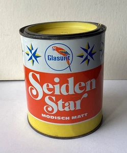 Dekorative alte Farbdose Glasurit Seiden Star 750 ml ungeöffnet gelb 12 x 10 cm - Bild 1 von 4