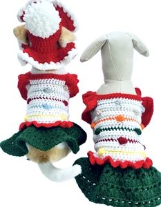 Weihnachten Hundepullover/Handarbeit gehäkelt/Ausschnitt 11", Länge 12", Brustumfang 13", Neu - Bild 1 von 7