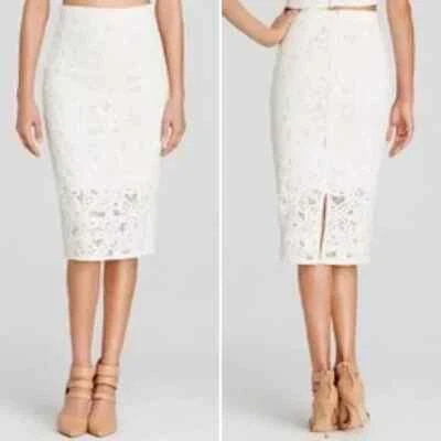 Falda lápiz de encaje con ojales marfil corte láser hasta la rodilla Rebecca Taylor talla 2 Foto 1 de 4