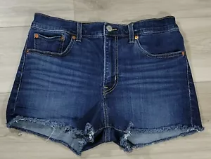 Levi's Women's High Rise Frayed Hem Shorts Stretch 30 Dark Blue Wash #728780019 - Picture 1 of 8