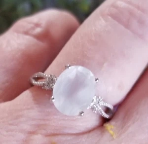 Genuine Silver Moonstone Platinum over Sterling Silver Ring 925 Sz 7 - Picture 1 of 10