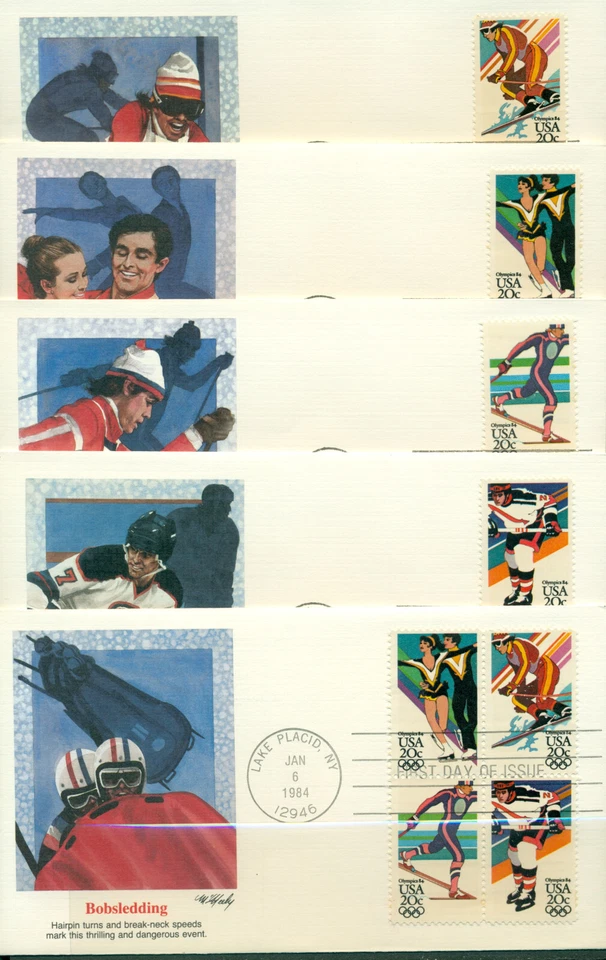 1984 FDC Set of 5 - Scott# 2067-70 - Winter Olympics - Fleetwood Cachet UA - Image 1 of 1