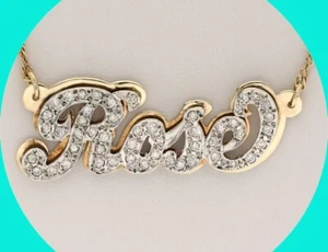Diamond Rose Shadow Nameplate Necklace .75CT Multi-tone Gold 20"Long - Picture 1 of 8