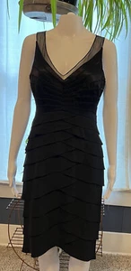 Vintage Chetta B Sherri Bloom Silk Black 90s Dress Ruffles Ribs Layers Womens 8 - Picture 1 of 21