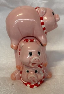 Vintage Papel Bauernhaus Salz & Pfefferstreuer stapelbar Schweine anthropomorph - Bild 1 von 9