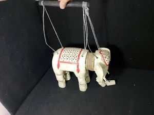 Vintage Wooden Hand-Carved Elephant Puppet Marionette on strings. Hand Painted - Picture 1 of 12