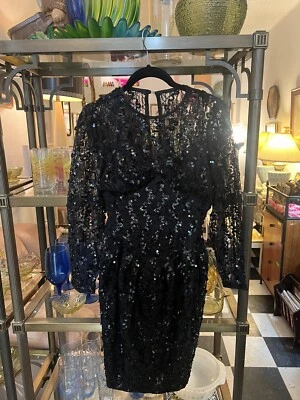 Mini Vestido Vintage Años 80 Pantagis Negro Lentejuelas Manga Larga XS Foto 1 de 4