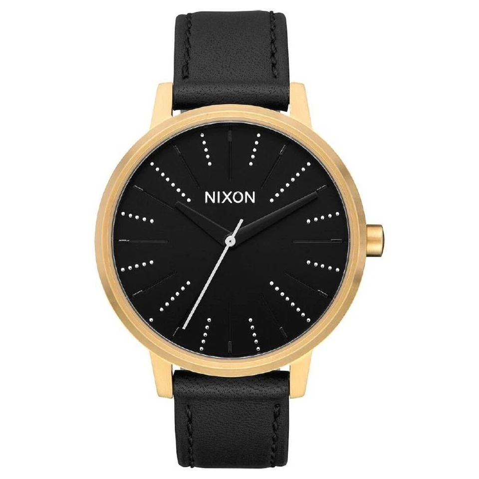 Nixon Kensington Leather A1082879-00 37mm Gold Black Silver Dial Watch A108 2879