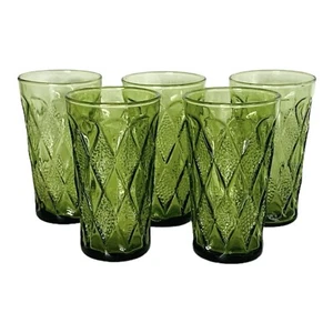 5 VTG Anchor Hocking GEMSTONE AVOCADO Green Diamond Textured 12 OZ Tumbler Set - Picture 1 of 6