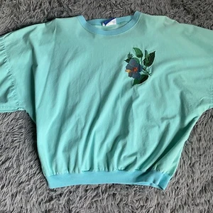 Camicia donna manica lunga vintage made in USA - ricamata fiore verde acqua taglia L - Foto 1 di 11