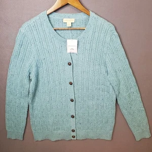 Appleseed's Cotton Blend Cable Knit Cardigan Blue Women L Cottage Academia Cabin - Imagen 1 de 9