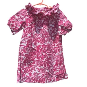 Crewcuts girls dress size 5 linen ruffle pink white preppy coastal beachy flower - Picture 1 of 10
