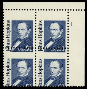 2194b - $1 Huge Misperf Error / EFO Plate# Block "John Hopkins" Mint NH - Picture 1 of 1